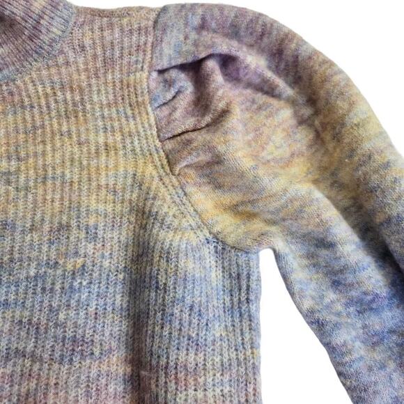 SO Pastel Rainbow Mock Turtleneck Puff Sleeve Sweater Size Medium - Picture 4 of 10